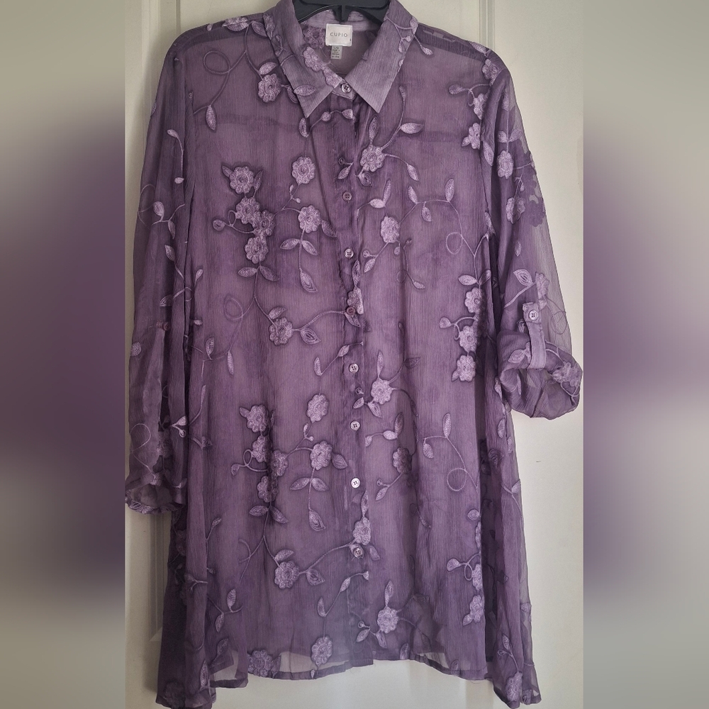 Cupio spring summer lightweight embroidery flowers blouse color Lavender L 21